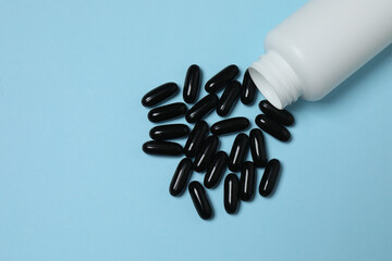 loose tablets on a blue background