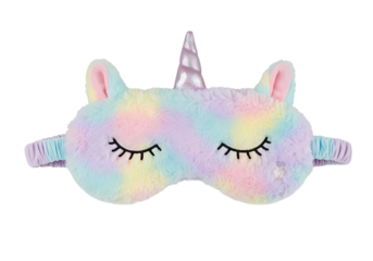 Pastel Rainbow Unicorn Plush Sleep Mask isolated on transparent background