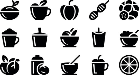 Vector Fruit Drink Icons:  Modern Black Glyph Style Set