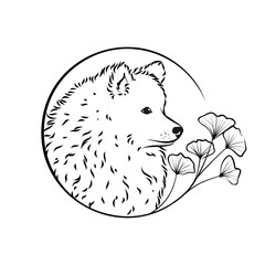 Elegant Line Art Puppy and Ginkgo Leaves Illustration