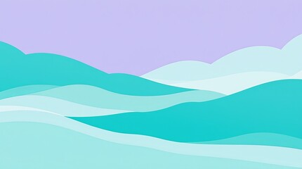 Stylized wave-like hills in Transformative Teal tones under a purple sky, ideal for nature, abstract, or vector design projects.
