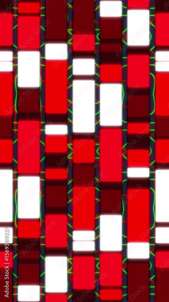 Poster animation of red mosaic sqaures moving in seamless pattern against black background