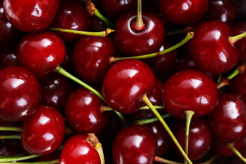 Many fresh ripe cherries as background, closeup