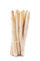 Bunch of raw asparagus spears isolated on white