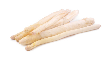 Many raw asparagus spears isolated on white