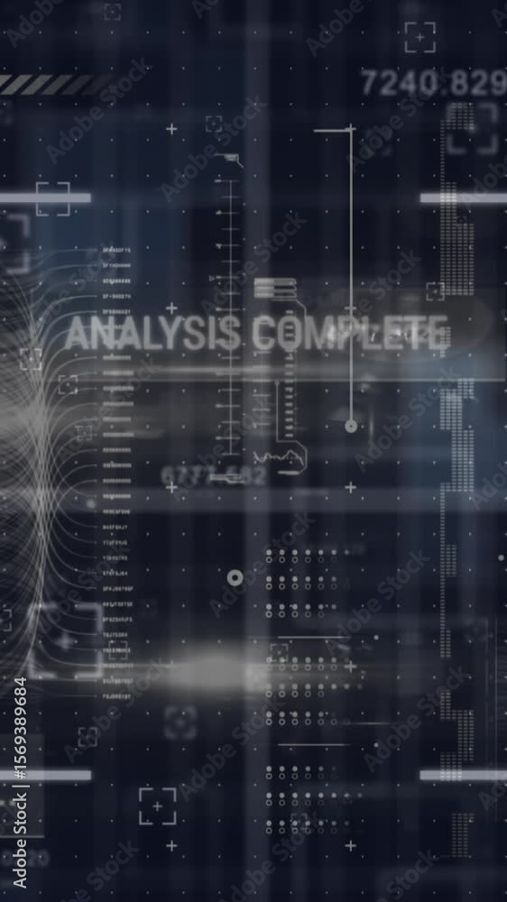 Poster animation of scope scanning over interface with data processing and light spot on black background