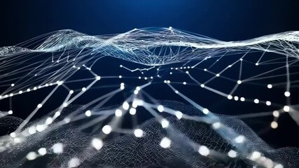 A complex network of interconnected dots and lines forms an abstract digital background - Powered by Adobe