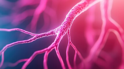 Vein Blood Flow Concept, Neon Medical Visualization of Branching Veins in Abstract Style for Scientific and Creative Projects