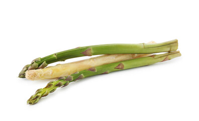 Different raw asparagus spears isolated on white