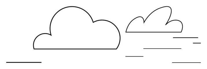 Simple cloud outlines accented by horizontal wind streaks across a minimalist design. Ideal for weather, speed, environment, simplicity, air, motion, and airy simple landing page