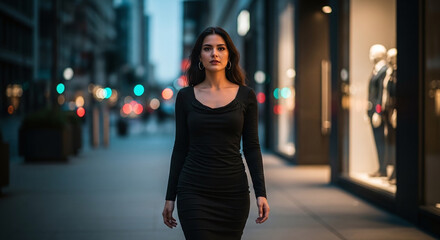 young woman walking in the city