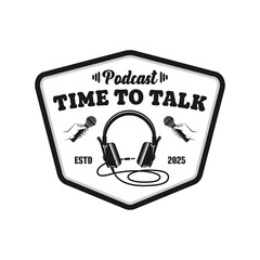 Podcast logo emblem vector design black and white