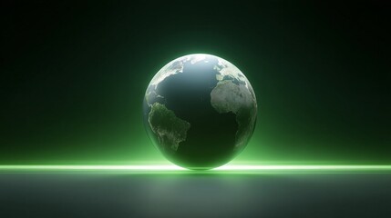 Fototapeta premium Saving the Planet Through Environmental Protection Efforts, A glowing globe with a neon green background, symbolizing connectivity and the digital world.