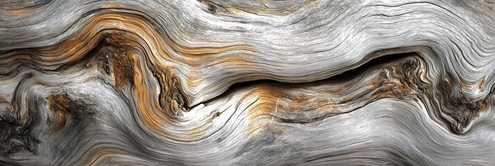 Close-up abstract texture of aged driftwood with natural wavy grain patterns