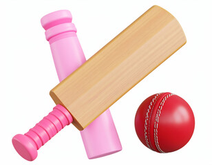 A vibrant 3D render celebrating the spirit of cricket with a bat ball and wicket setup against white