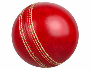 A vibrant red cricket ball symbolizing teamwork and passion for the game isolated on white with