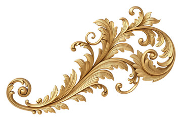 Ornate golden baroque scrollwork flourish isolated on transparent background