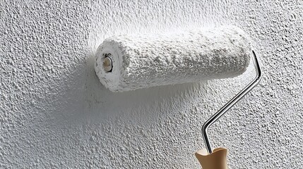 Obraz premium Applying White Paint to Textured Wall with Paint Roller
