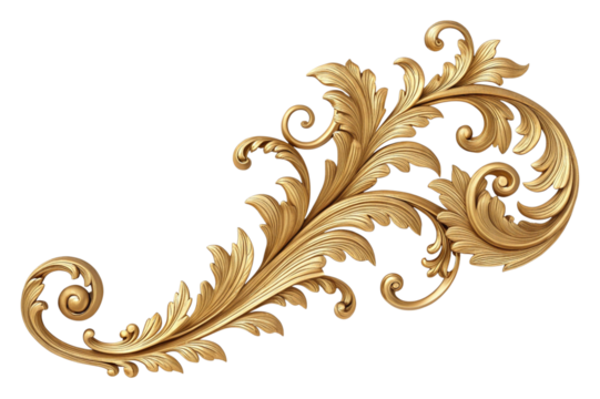 Ornate golden baroque scrollwork flourish isolated on transparent background - Powered by Adobe
