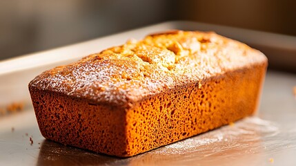 Golden Loaf Cake with Powdered Sugar, Freshly Baked