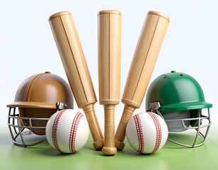 Cricket gear ready for a thrilling match bats poised beside helmets and balls ready for play with
