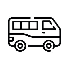 A customizable outline icon of delivery service van