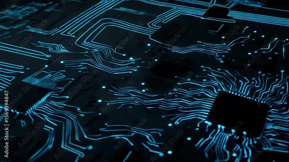 Poster a glowing ai brain symbol overlays a cpu chip and circuit board, symbolizing artificial intelligence