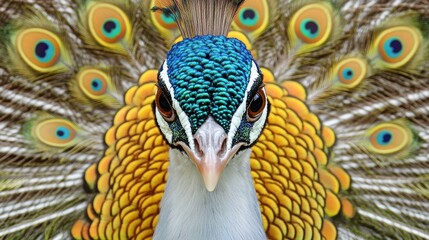 Fototapeta premium Close-up peacock, vibrant plumage