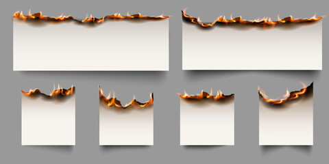 Burning paper vector realistic illustrations set