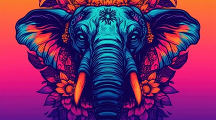 A vibrant and artistic depiction of an elephant surrounded by ornamental flowers and intricate patterns, This image is perfect for projects related to wildlife, nature, and cultural themes,