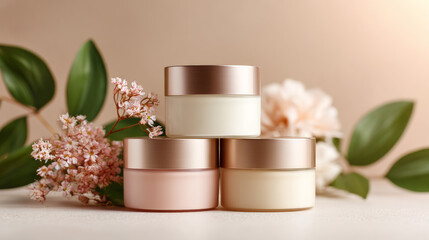 Three skincare cream bottles for women, including Vaseline, against a clean backdrop