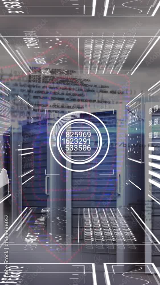 Poster animation of interface with data processing against computer servers in the cloud