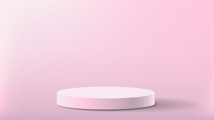 Minimal pink podium round platform soft shadow pastel background, modern display empty stage