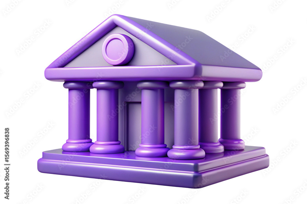 Fototapete purple 3d rendered bank building with columns isolated on transparent background