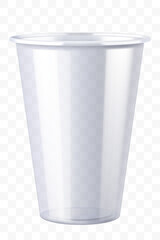 Disposable plastic cup isolated on transparent background. Transparent glossy cup for cold drinks such as soda, sparkling water, soft and alcoholic drinks, beer. Mock up