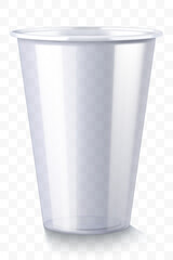 Disposable plastic cup isolated on transparent background. Transparent glossy cup for cold drinks such as soda, sparkling water, soft and alcoholic drinks, beer. Mock up