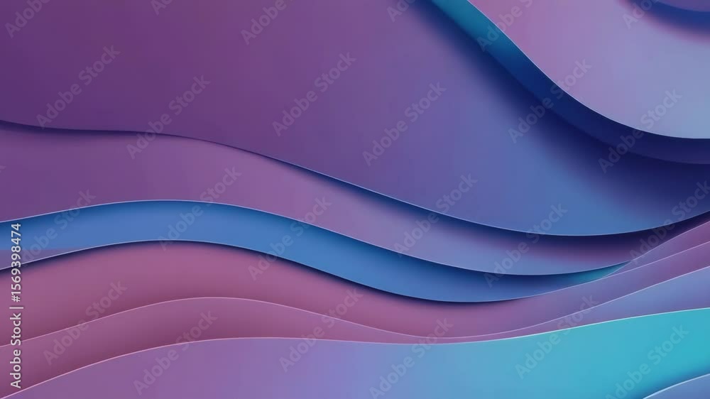 Poster a layered abstract background with flowing waves transitions from deep blue to vibrant purple, creat