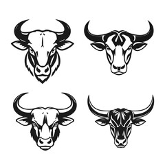 Bull head logo collection, strong animal emblem, angry bull face, horned beast icon, vector illustration