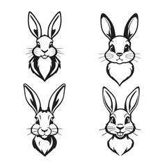 Cute cartoon rabbits, bunny illustration, black and white hares, standing bunny drawing, animal character clipart	