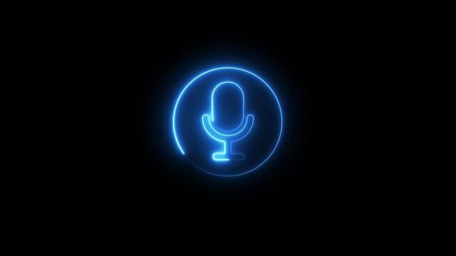 Neon line microphone icon .Voice recording podcast mic microphone button icon animated video