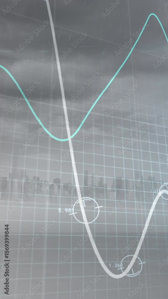 Poster animation of glowing graphs moving against aerial view of cityscape