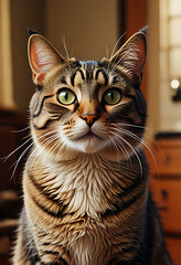 Majestic Tabby Cat Portrait – Elegant Feline with Captivating Green Eyes