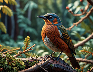 Colorful Songbird Perched on Branch – Vibrant Wildlife in Natural Habitat