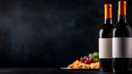 Elegant Wine Bottles with Grapes and Crackers