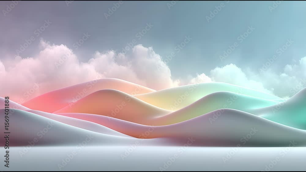 Poster dreamscape of colors: abstract waves of pastel hues cascade across the image, forming a serene dream