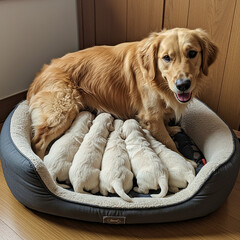 Golden Retriever Mother Nursing Puppies A Heartwarming Canine Family Photo
