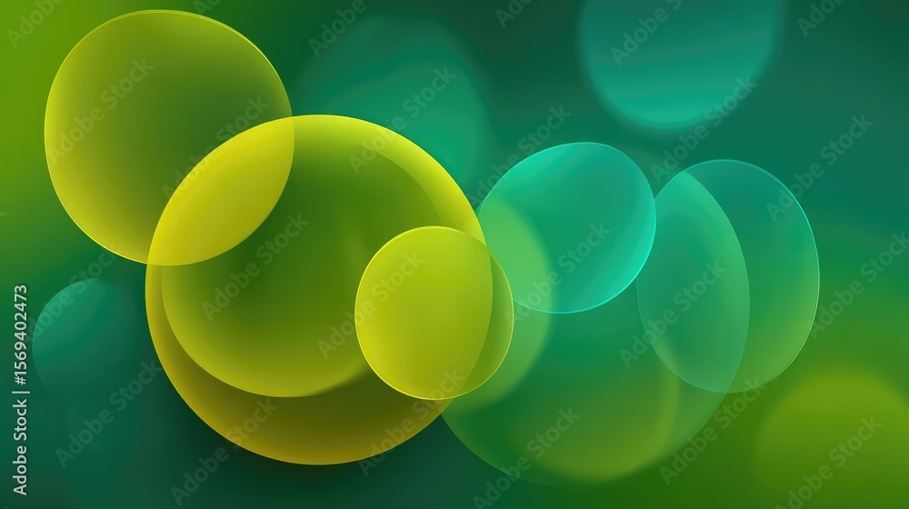 Poster abstract design featuring vibrant overlapping circles in shades of green and yellow, creating a sere