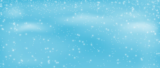 Snowfall on blue background, Christmas snowflakes bg overlay, Snowstorm blizzard vector illustration.