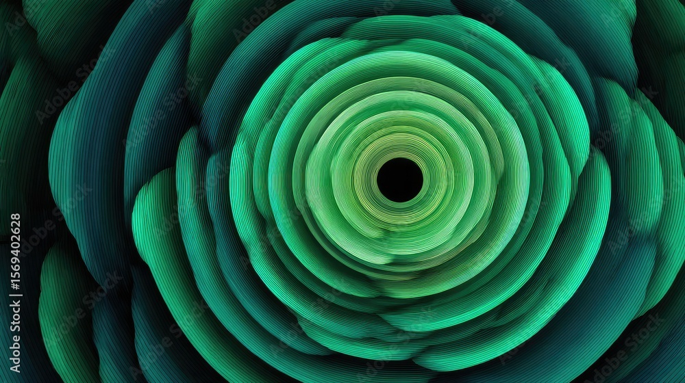 Poster circular abstract pattern with gradient green tones creating a hypnotic effect ideal for backgrounds