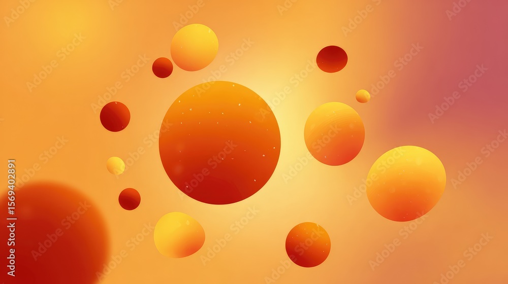 Aufkleber abstract composition of colorful orbs in warm tones of orange and yellow, creating a vibrant and ene